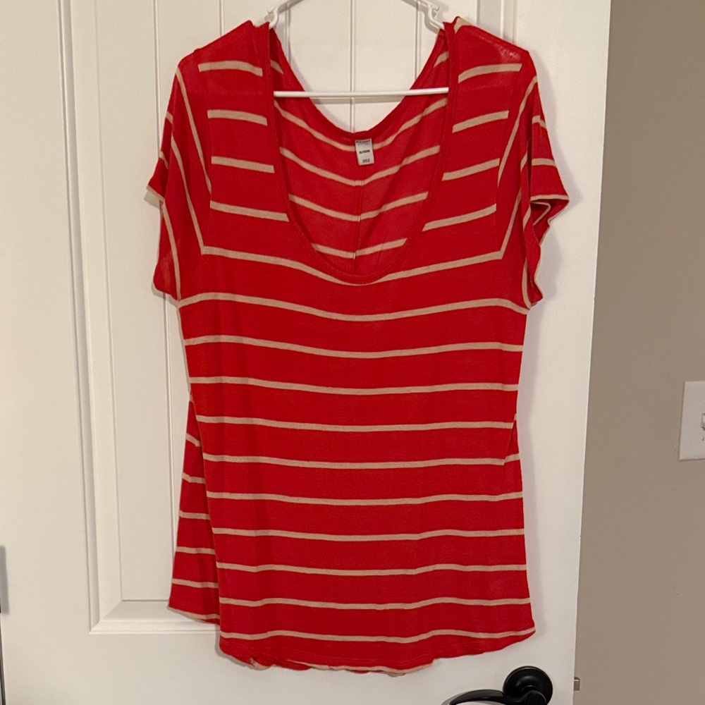 Old Navy Red and Tan Striped Short Sleeve Tee